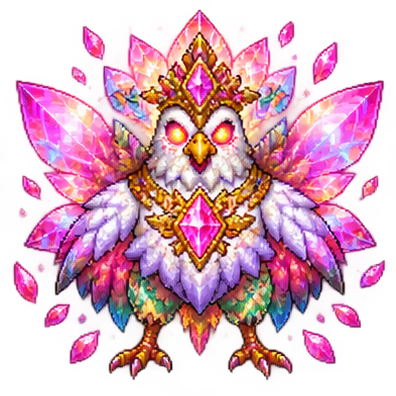 Cosmic chicken boss with a pink crystal crown